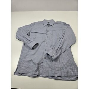 Ermenegildo Zegna Dress Shirt Mens XL Blue Check Button Front Cotton Italy